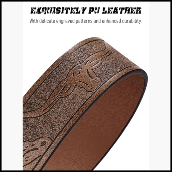 Western Cowboy Belt Set with Removable Buckles PU Leather Strap